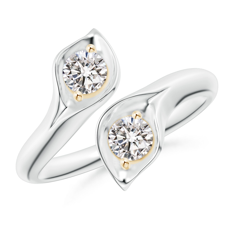 4mm IJI1I2 Calla Lily Two Stone Diamond Ring in White Gold Yellow Gold 