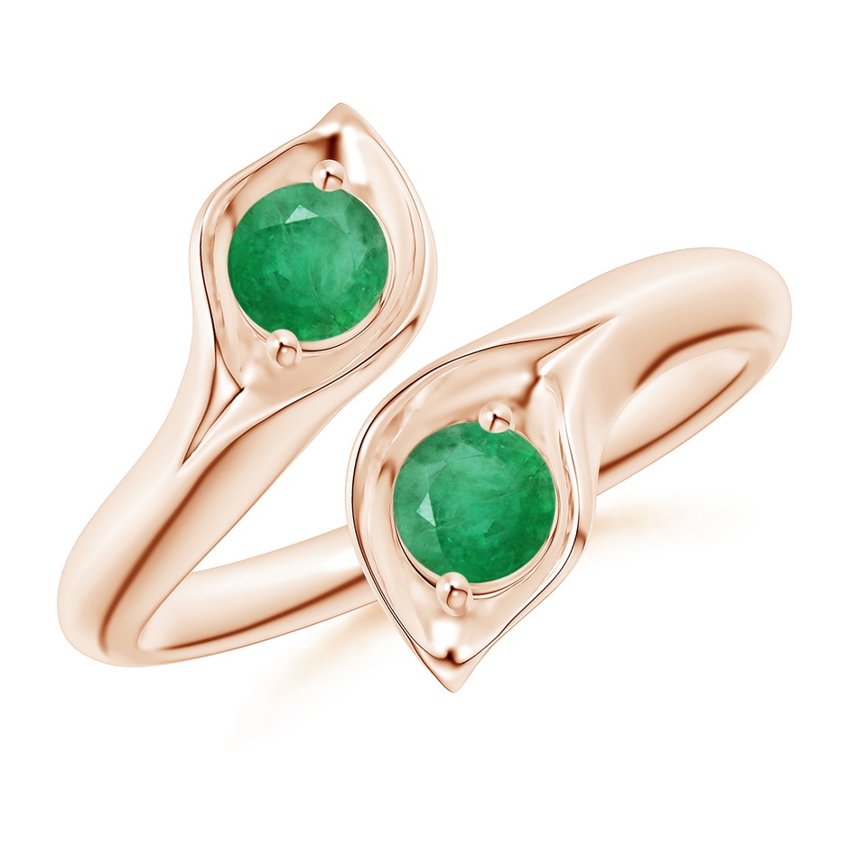 4mm A Calla Lily Two Stone Emerald Ring in Rose Gold 