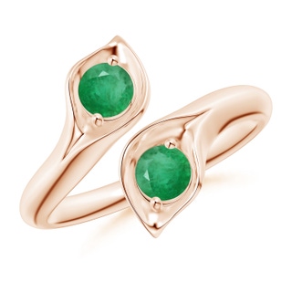 4mm A Calla Lily Two Stone Emerald Ring in Rose Gold