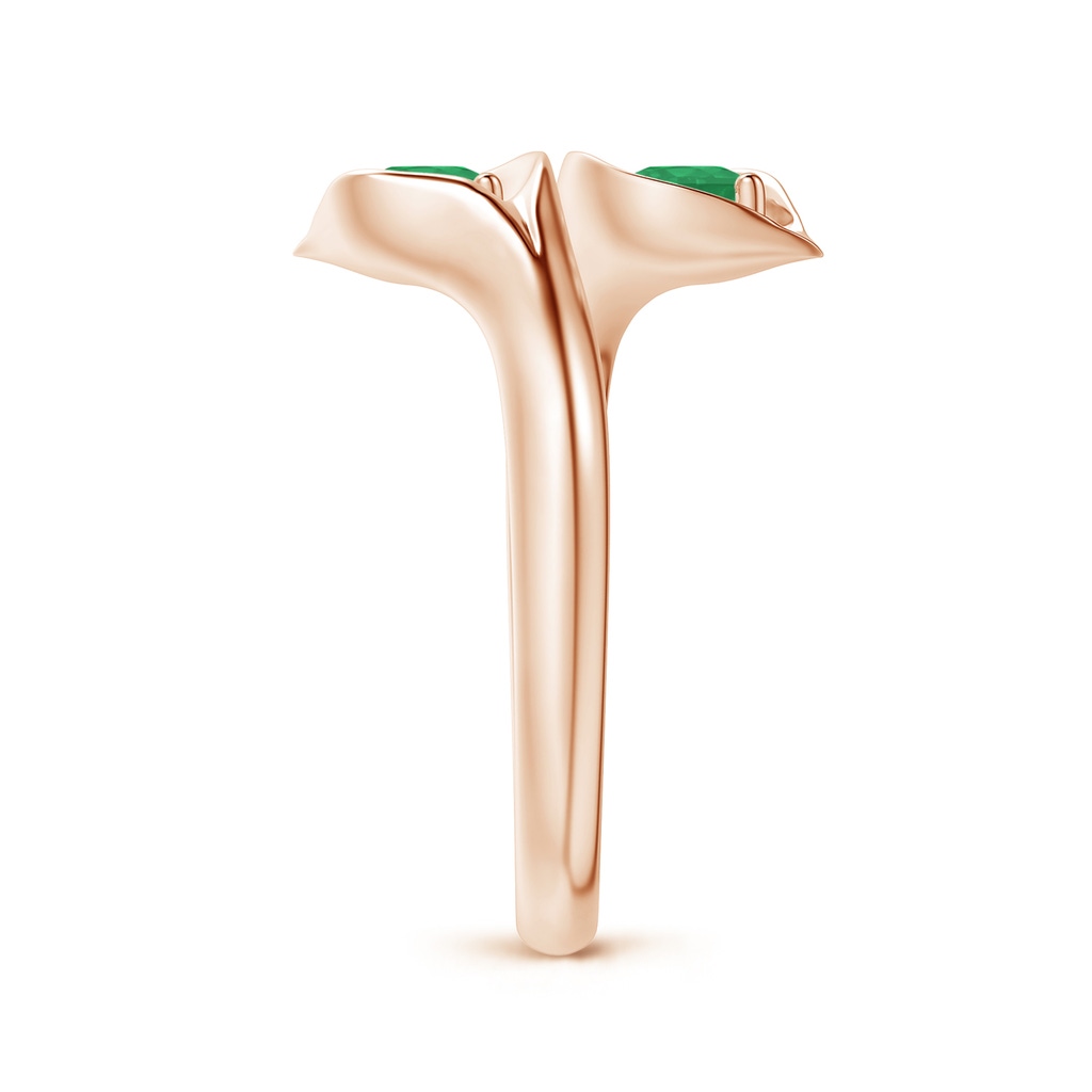 4mm A Calla Lily Two Stone Emerald Ring in Rose Gold Side 2
