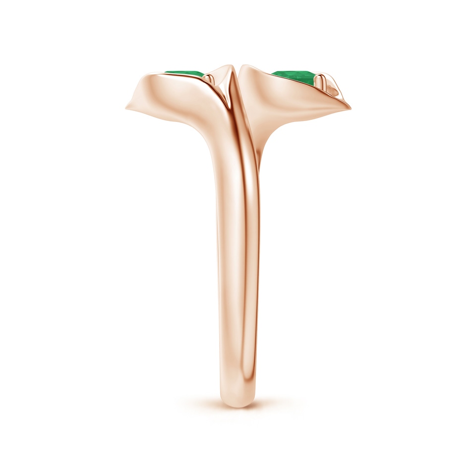4mm A Calla Lily Two Stone Emerald Ring in Rose Gold side 2