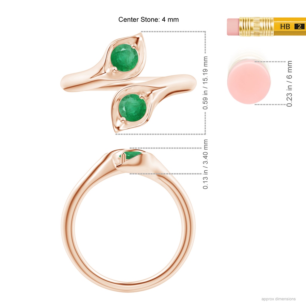 4mm A Calla Lily Two Stone Emerald Ring in Rose Gold Ruler