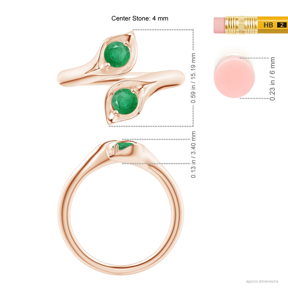 4mm A Calla Lily Two Stone Emerald Ring in Rose Gold ruler