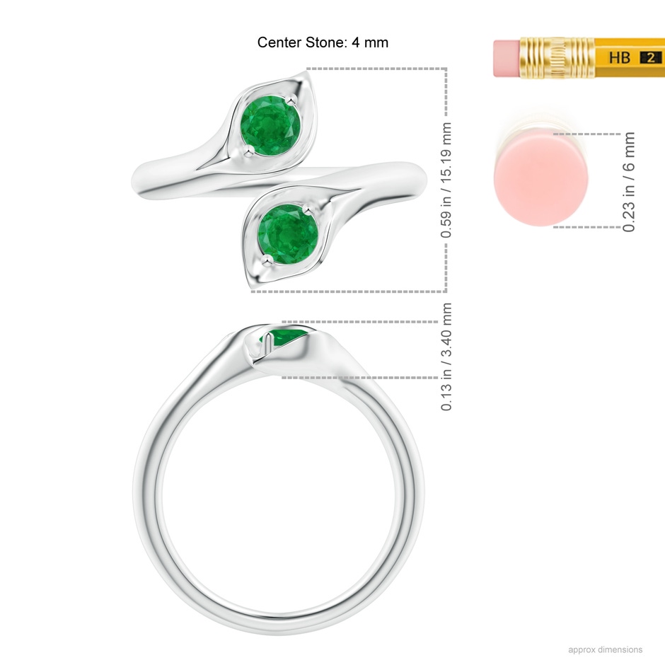 4mm AA Calla Lily Two Stone Emerald Ring in P950 Platinum ruler