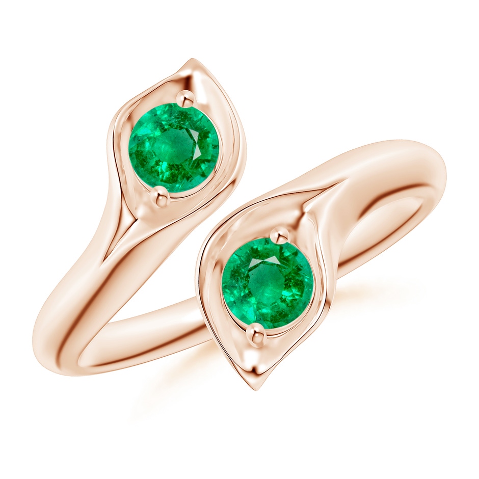 4mm AAA Calla Lily Two Stone Emerald Ring in Rose Gold 
