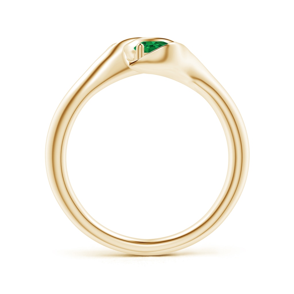 4mm AAA Calla Lily Two Stone Emerald Ring in Yellow Gold Side 1