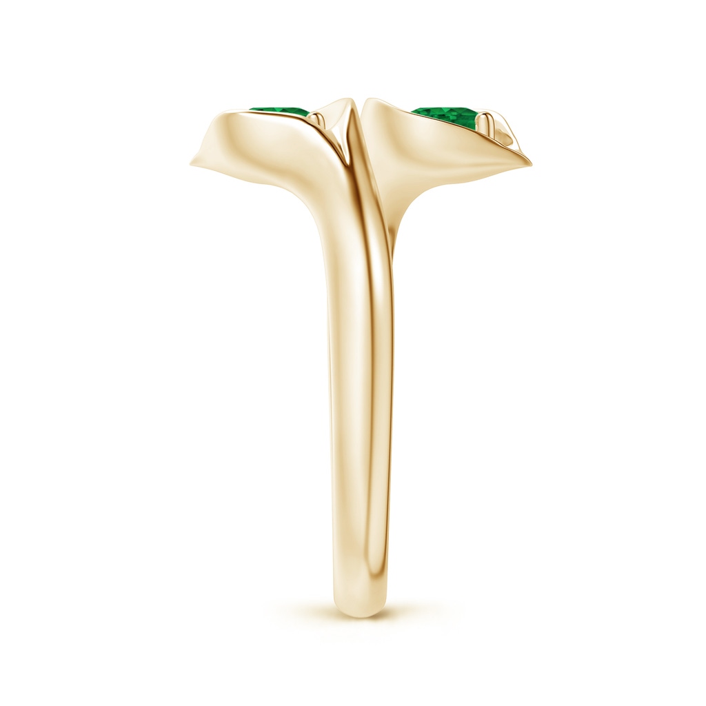 4mm AAA Calla Lily Two Stone Emerald Ring in Yellow Gold Side 2