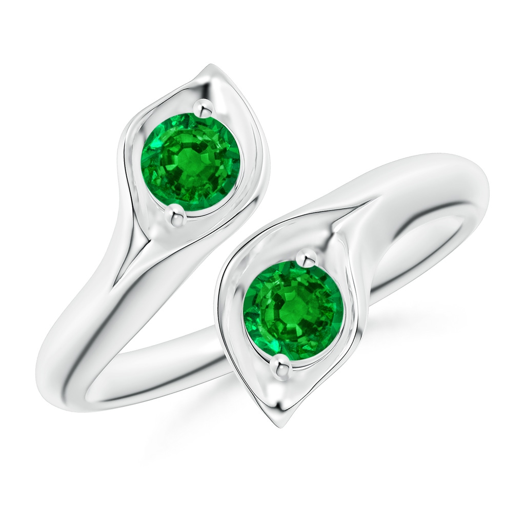 4mm AAAA Calla Lily Two Stone Emerald Ring in P950 Platinum