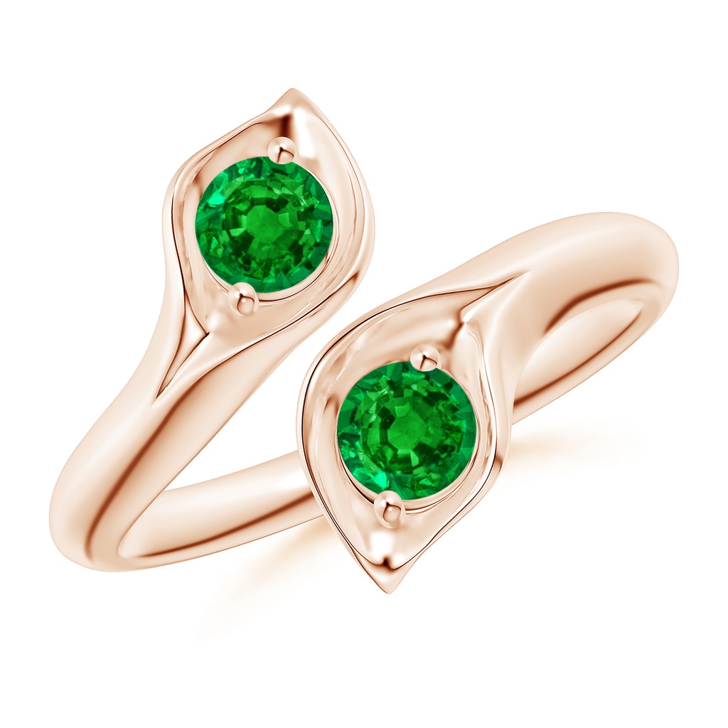 4mm AAAA Calla Lily Two Stone Emerald Ring in Rose Gold
