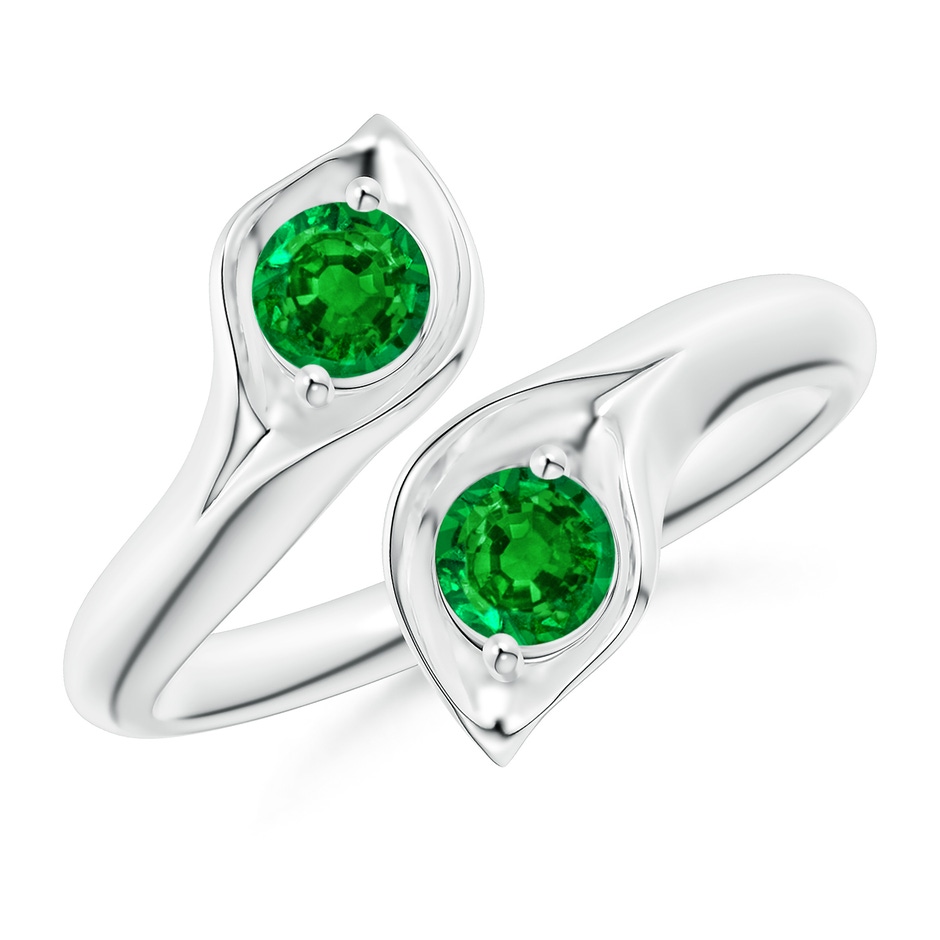 4mm AAAA Calla Lily Two Stone Emerald Ring in White Gold 