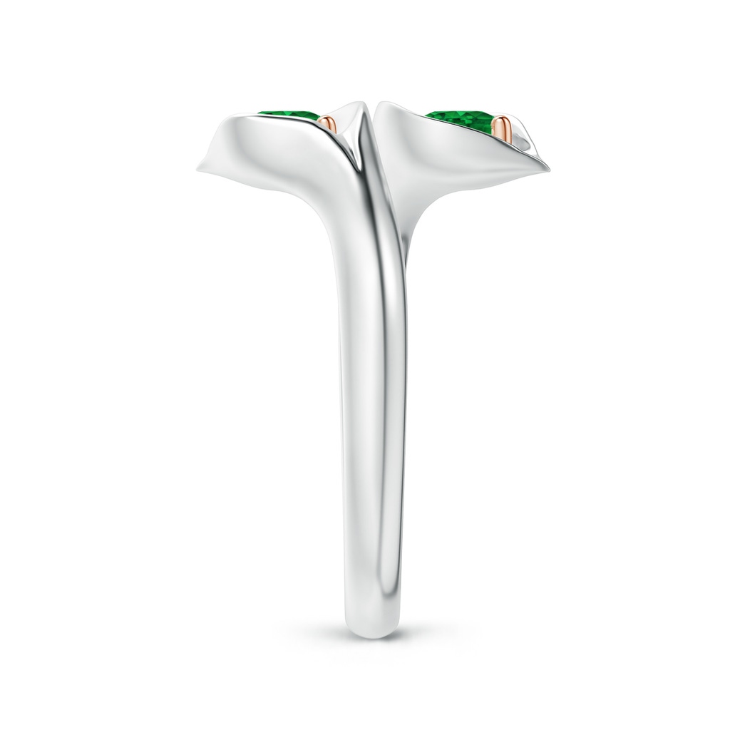 4mm AAAA Calla Lily Two Stone Emerald Ring in White Gold Rose Gold Side 2