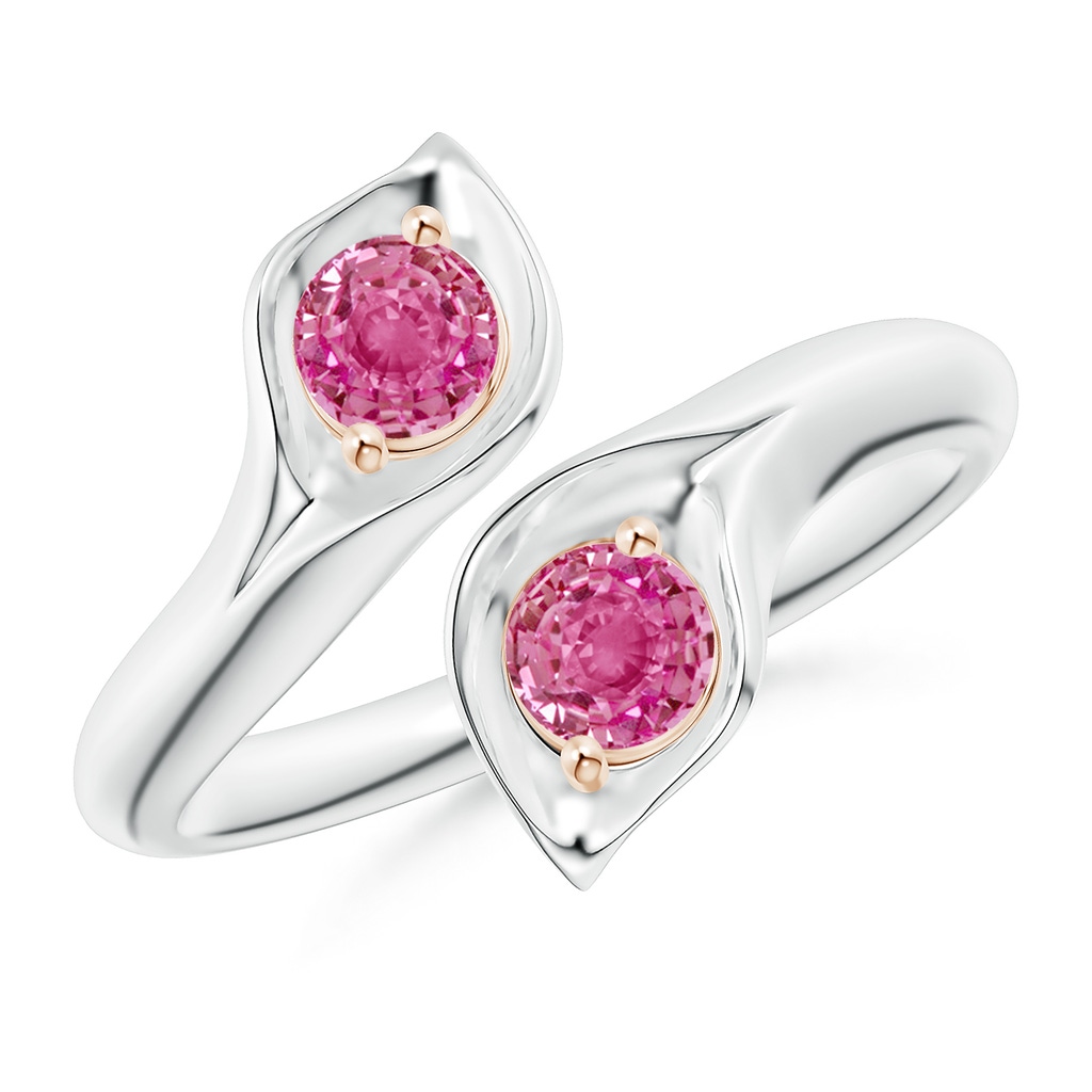 4mm AAA Calla Lily Two Stone Pink Sapphire Ring in White Gold Rose Gold