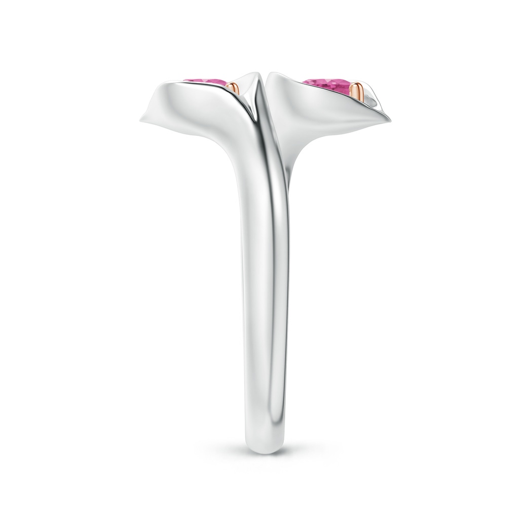 4mm AAA Calla Lily Two Stone Pink Sapphire Ring in White Gold Rose Gold Side 2