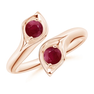 4mm A Calla Lily Two Stone Ruby Ring in Rose Gold