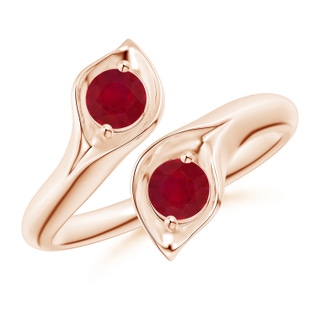 4mm AA Calla Lily Two Stone Ruby Ring in 10K Rose Gold