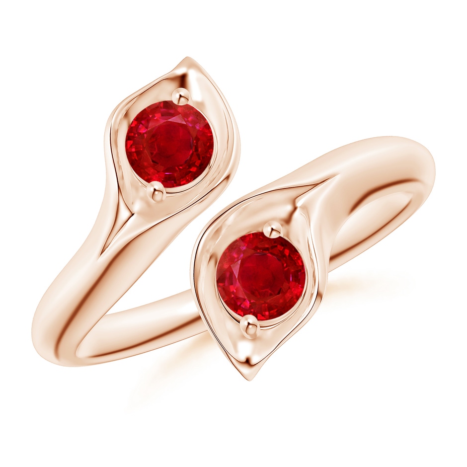 4mm AAA Calla Lily Two Stone Ruby Ring in Rose Gold 