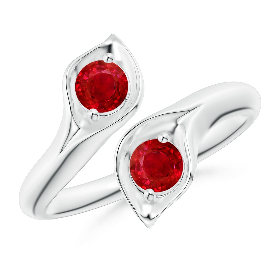 4mm AAA Calla Lily Two Stone Ruby Ring in White Gold 