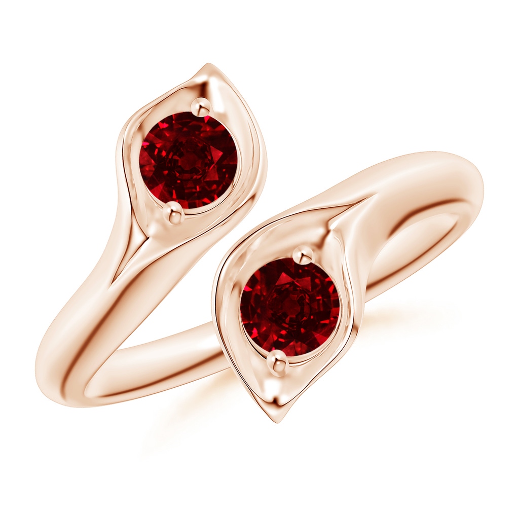 4mm AAAA Calla Lily Two Stone Ruby Ring in Rose Gold