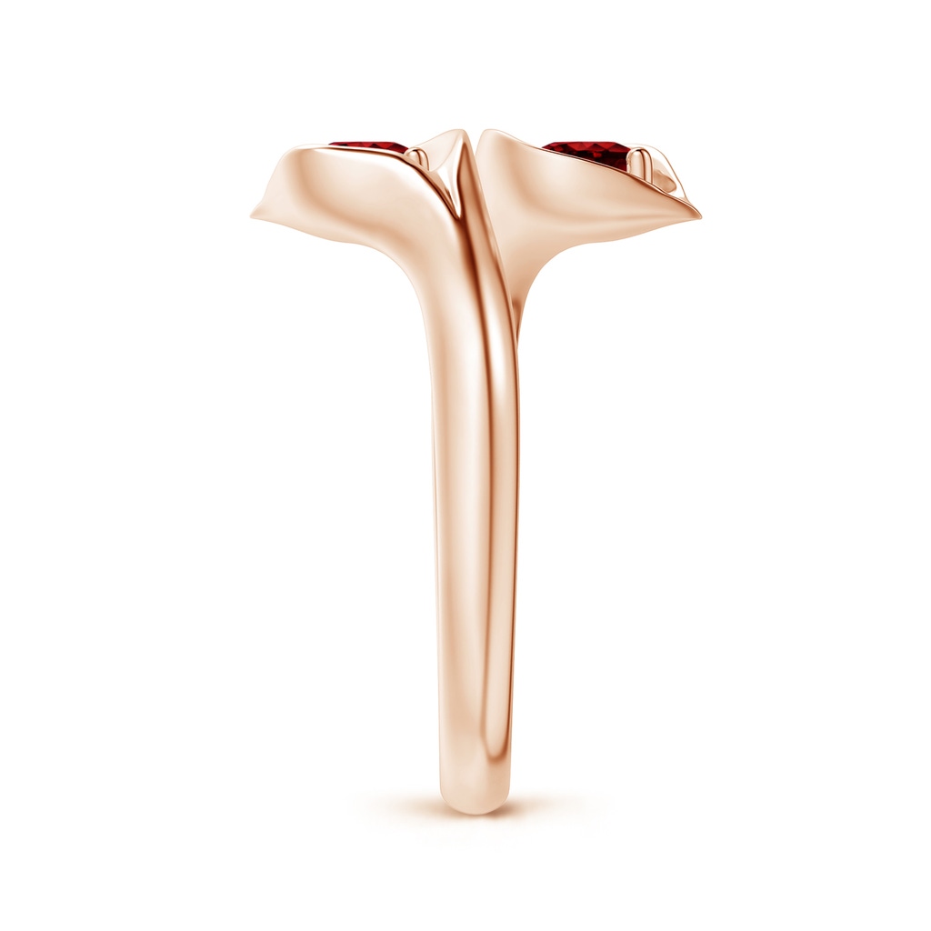 4mm AAAA Calla Lily Two Stone Ruby Ring in Rose Gold Side 2