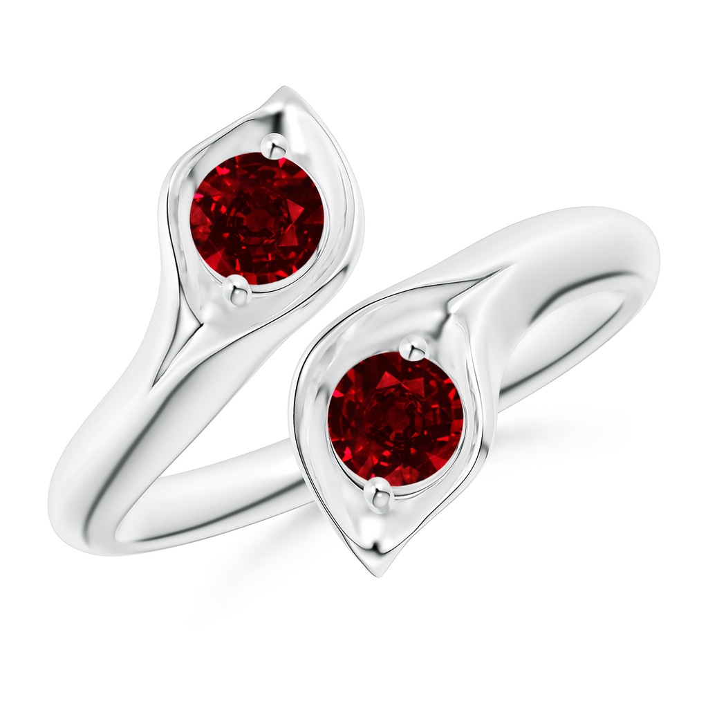 4mm AAAA Calla Lily Two Stone Ruby Ring in White Gold