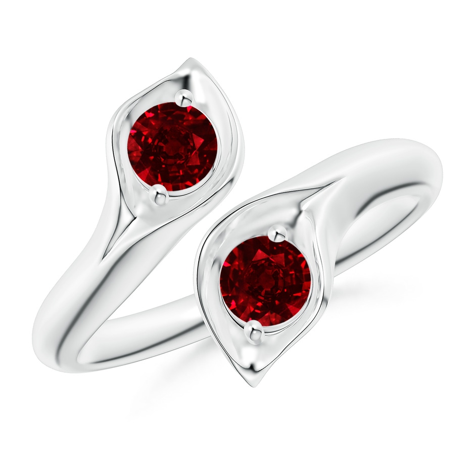 4mm AAAA Calla Lily Two Stone Ruby Ring in White Gold 