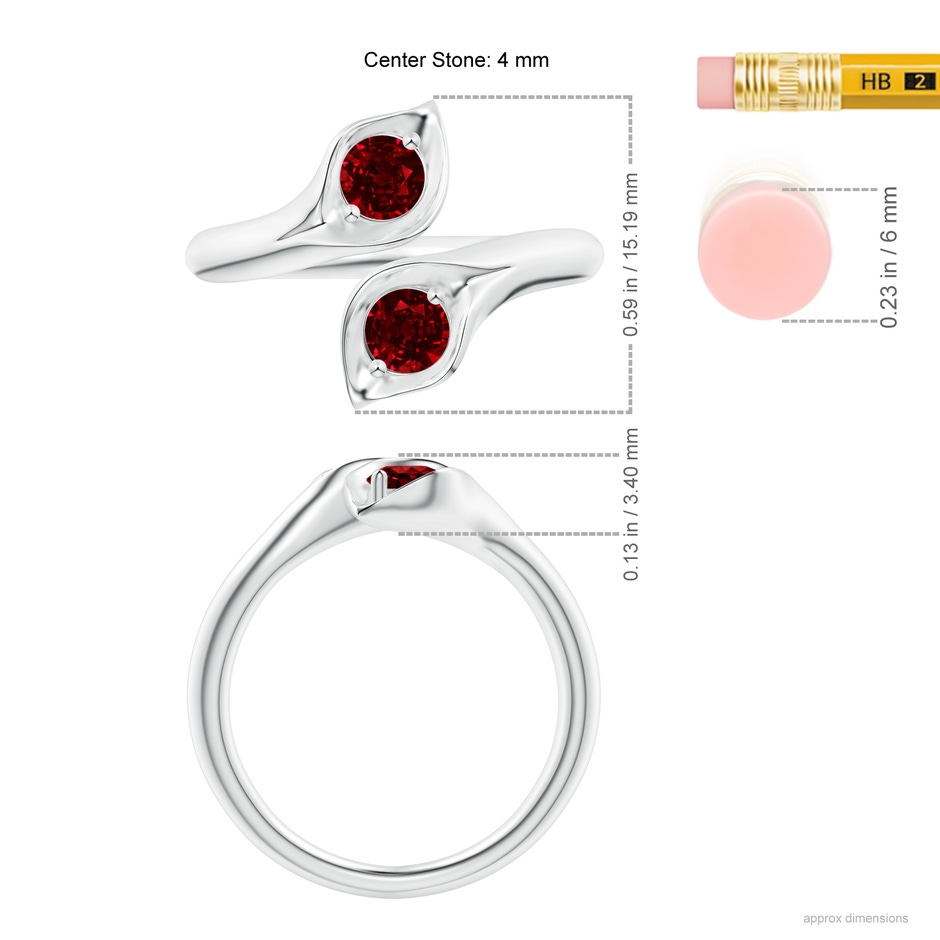 4mm AAAA Calla Lily Two Stone Ruby Ring in White Gold Ruler