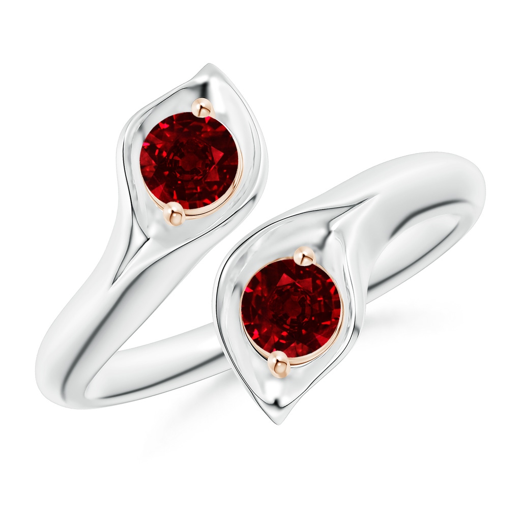 4mm AAAA Calla Lily Two Stone Ruby Ring in White Gold Rose Gold