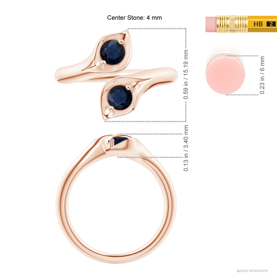 4mm A Calla Lily Two Stone Sapphire Ring in Rose Gold ruler