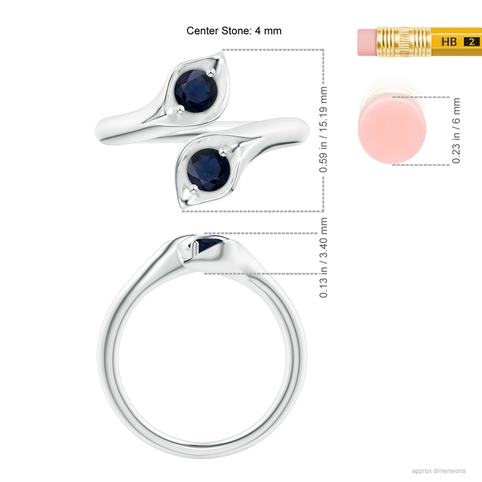 4mm A Calla Lily Two Stone Sapphire Ring in White Gold ruler