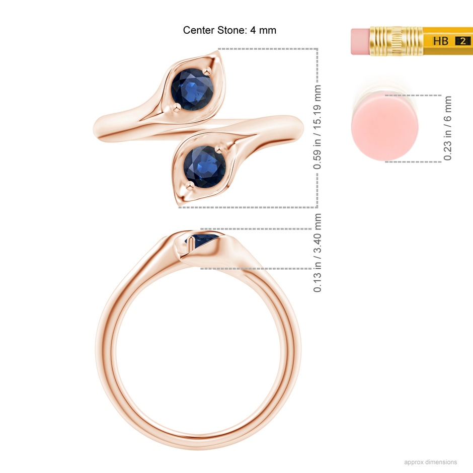 4mm AA Calla Lily Two Stone Sapphire Ring in Rose Gold ruler