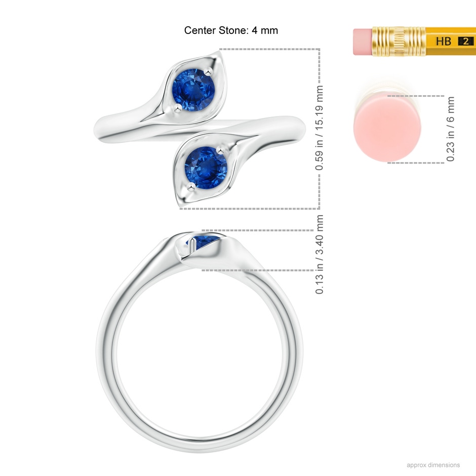 4mm AAA Calla Lily Two Stone Sapphire Ring in White Gold ruler