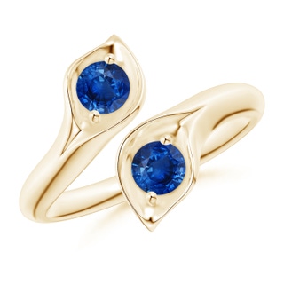 4mm AAA Calla Lily Two Stone Sapphire Ring in Yellow Gold