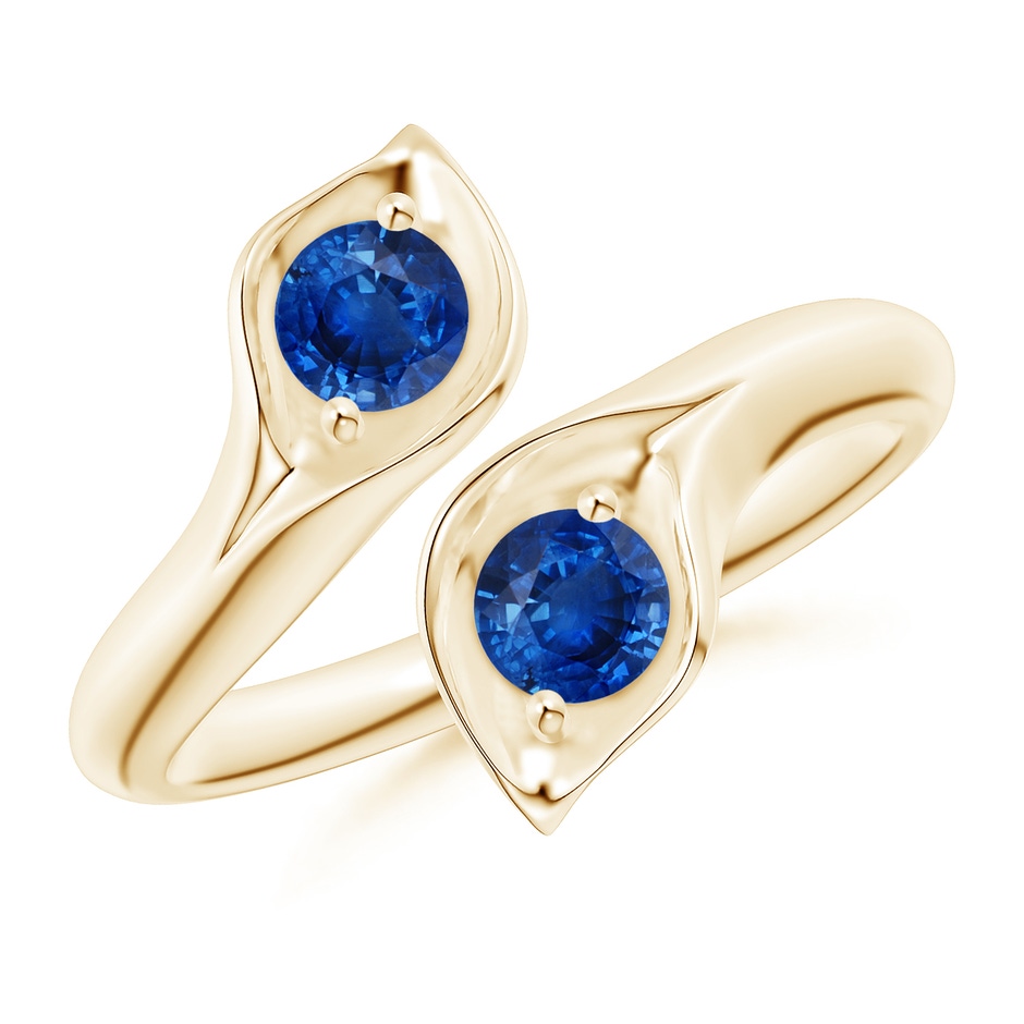 4mm AAA Calla Lily Two Stone Sapphire Ring in Yellow Gold 