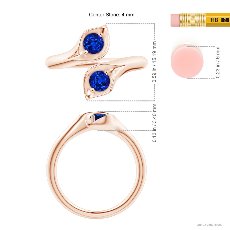 4mm AAAA Calla Lily Two Stone Sapphire Ring in Rose Gold ruler