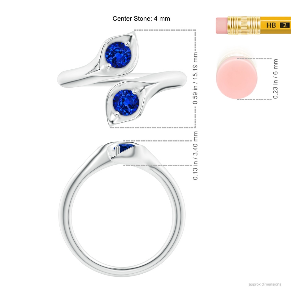 4mm AAAA Calla Lily Two Stone Sapphire Ring in White Gold ruler
