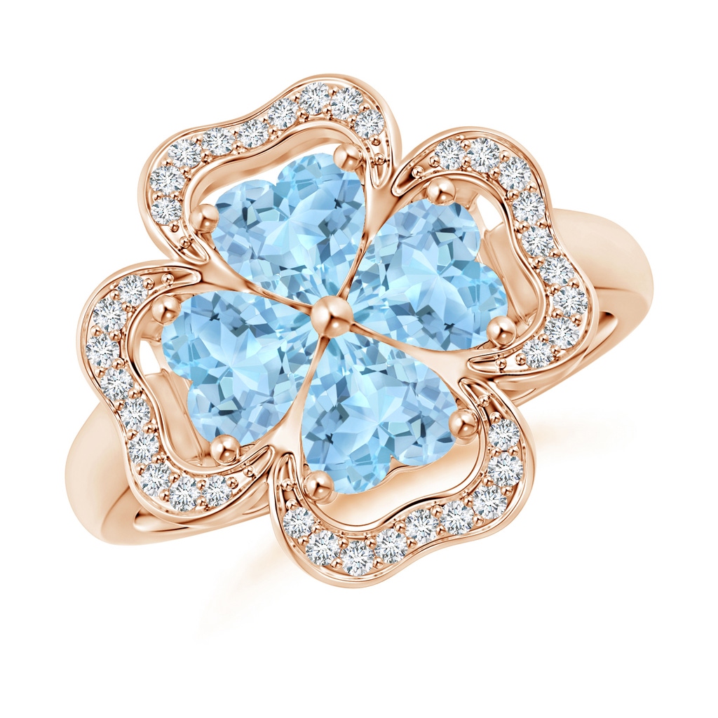 5mm AAA Heart-Shaped Aquamarine Clover Ring in Rose Gold