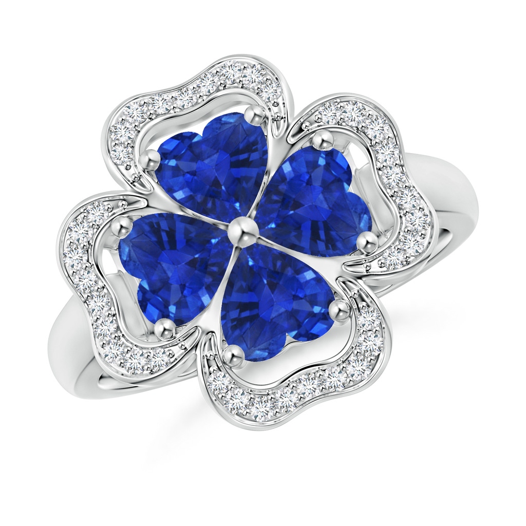5mm AAA Heart-Shaped Sapphire Clover Ring in White Gold