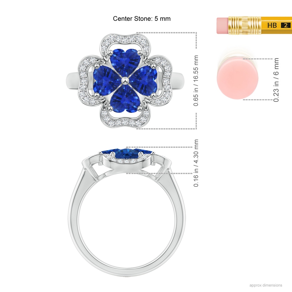 5mm AAA Heart-Shaped Sapphire Clover Ring in White Gold Ruler