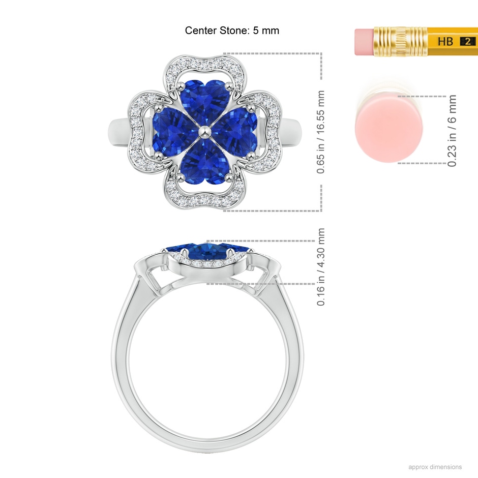 5mm AAA Heart-Shaped Sapphire Clover Ring in White Gold ruler