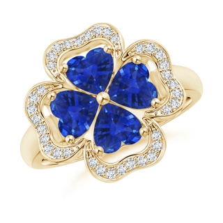 5mm AAA Heart-Shaped Sapphire Clover Ring in Yellow Gold