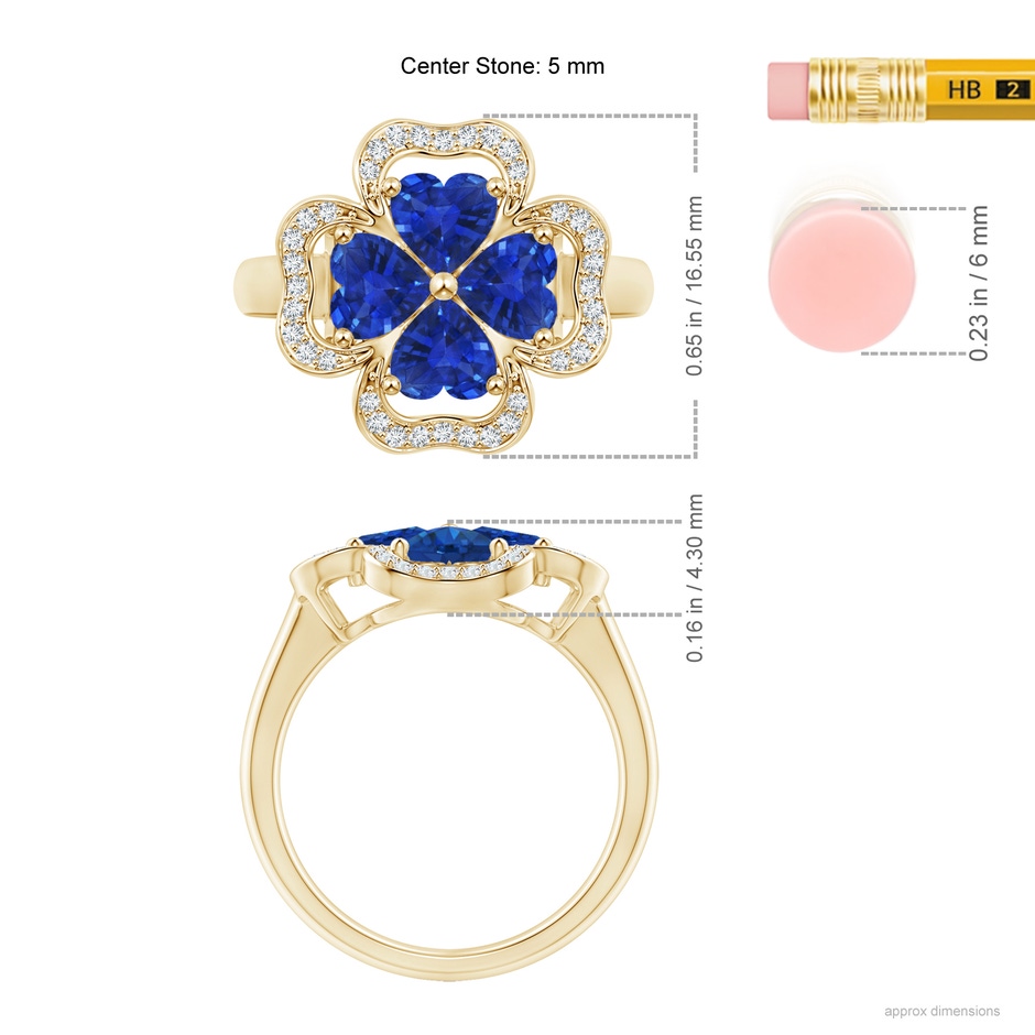 5mm AAA Heart-Shaped Sapphire Clover Ring in Yellow Gold ruler