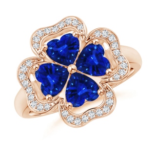 5mm AAAA Heart-Shaped Sapphire Clover Ring in Rose Gold