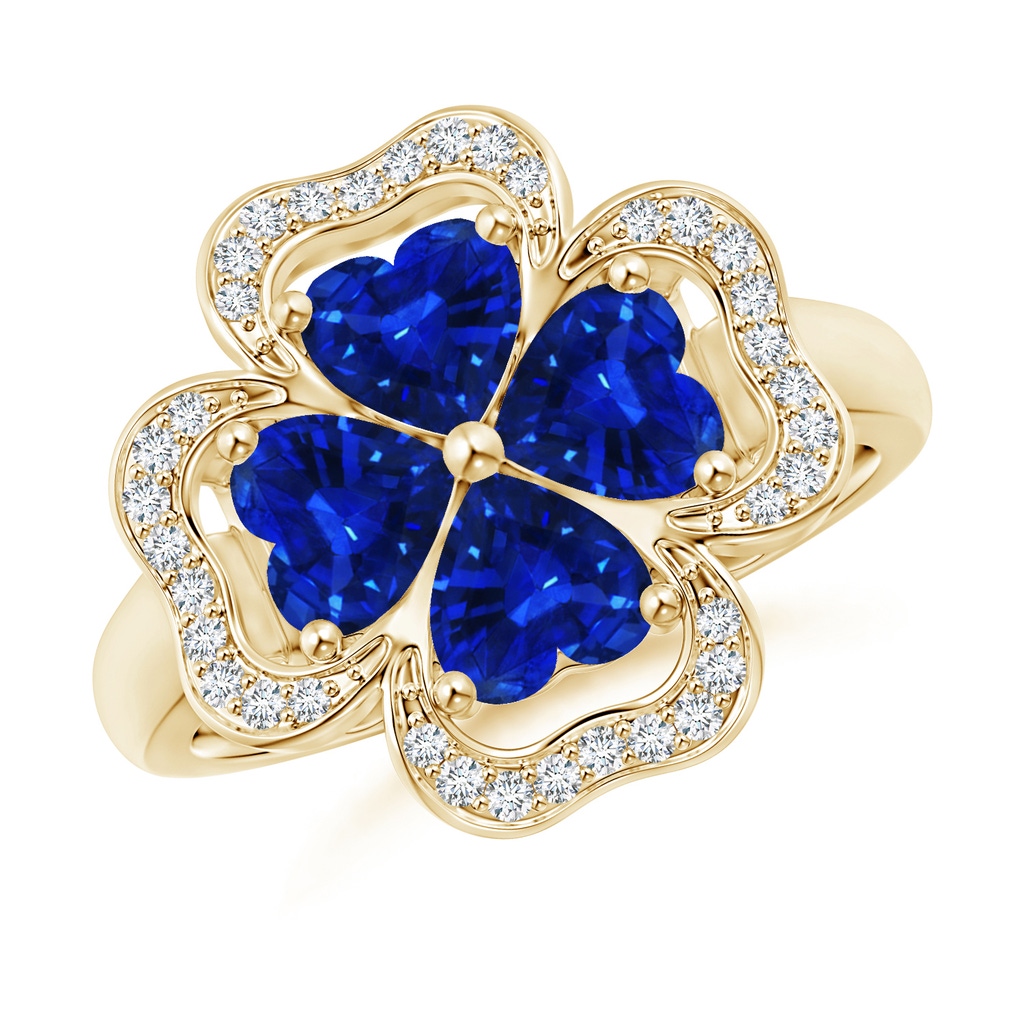 5mm AAAA Heart-Shaped Sapphire Clover Ring in Yellow Gold