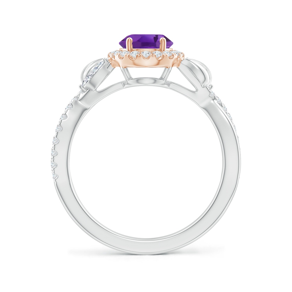 8x6mm AAA Oval Amethyst Twisted Vine Ring with Diamond Halo in White Gold Rose Gold Side-1