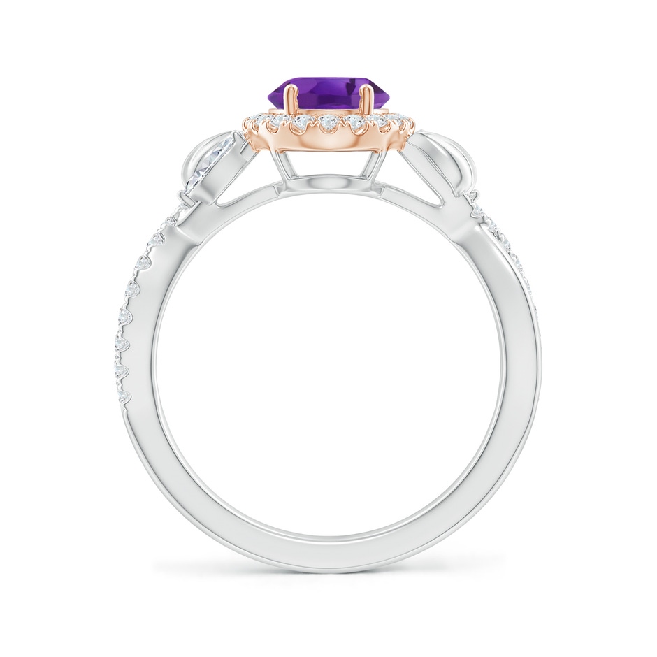 8x6mm AAA Oval Amethyst Twisted Vine Ring with Diamond Halo in White Gold Rose Gold side-1