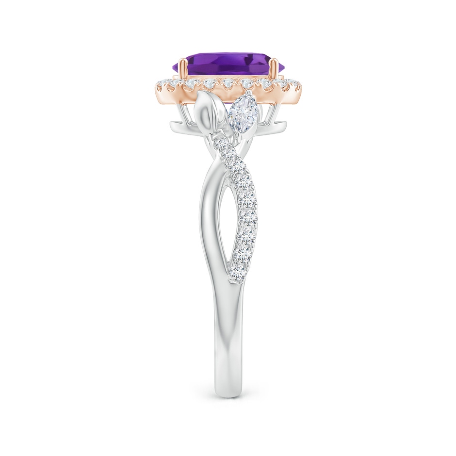 8x6mm AAA Oval Amethyst Twisted Vine Ring with Diamond Halo in White Gold Rose Gold side-2