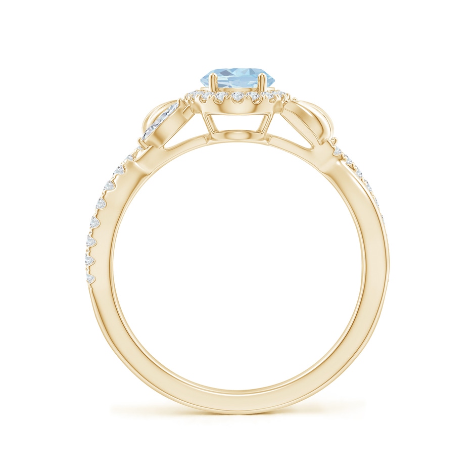 7x5mm A Oval Aquamarine Twisted Vine Ring with Diamond Halo in 9K Yellow Gold side-1