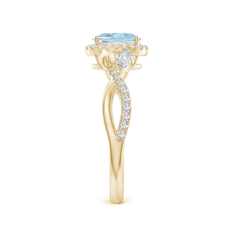 7x5mm A Oval Aquamarine Twisted Vine Ring with Diamond Halo in 9K Yellow Gold side-2