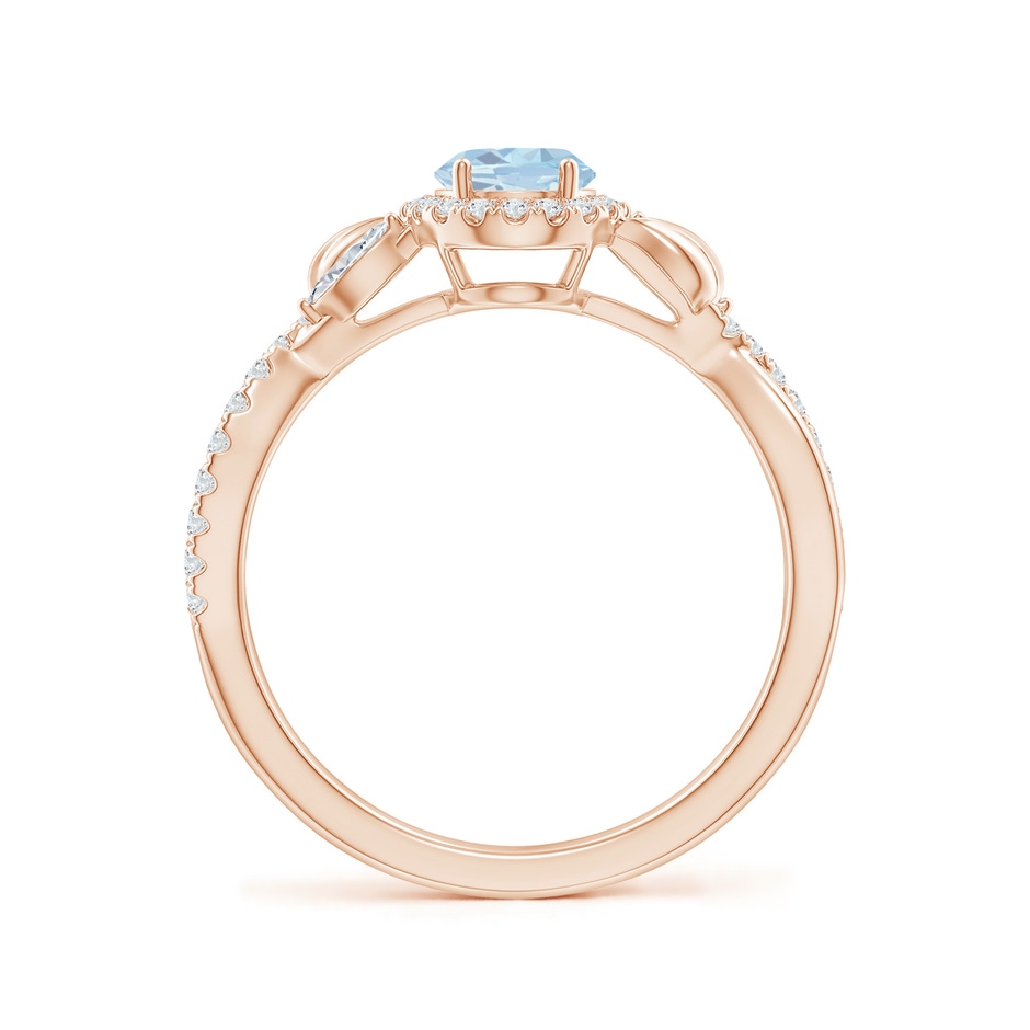 7x5mm A Oval Aquamarine Twisted Vine Ring with Diamond Halo in Rose Gold side-1