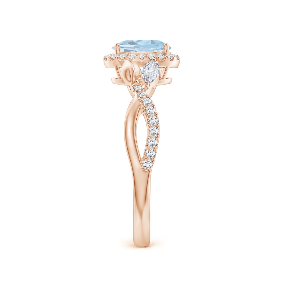 7x5mm A Oval Aquamarine Twisted Vine Ring with Diamond Halo in Rose Gold side-2